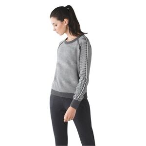 lululemon athletica Gray Striped Crew Neck Sweater